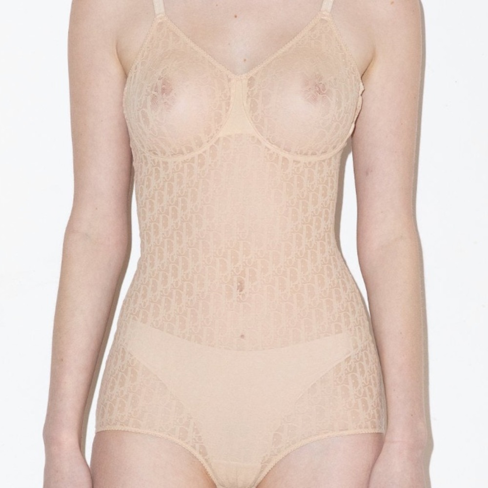 Dior 80’s Vintage Monogram Oblique Jacquard Trotter Black Sheer Logo Bodysuit - Picture 11 of 16